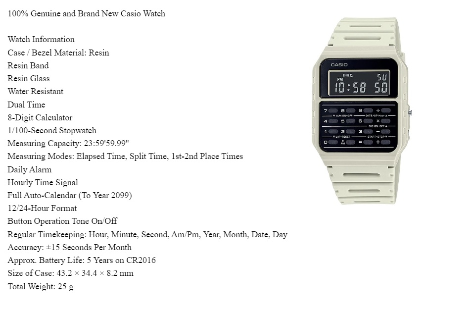 Casio CA-53WF-8B Orologio digitale con calcolatrice della banca