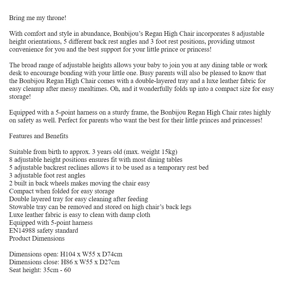 bonbijou regan high chair