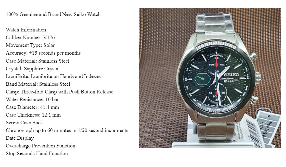 Original] Seiko SSC803P1 Chronograph Solar Powered \