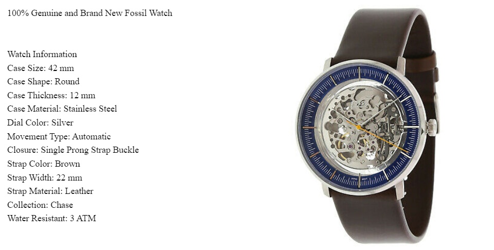 Fossil CHASE AUTOMATIC_ME3163 自動巻き腕時計 Chase Automatic Black Stainless Steel Watch