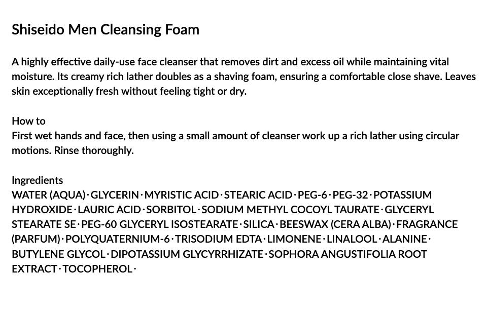 shiseido men cleansing foam 125ml