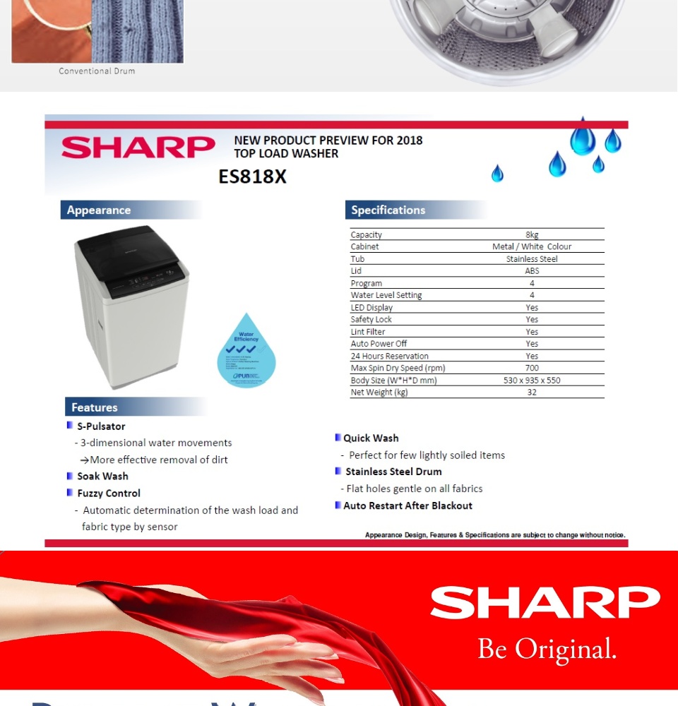 sharp es818x washing machine