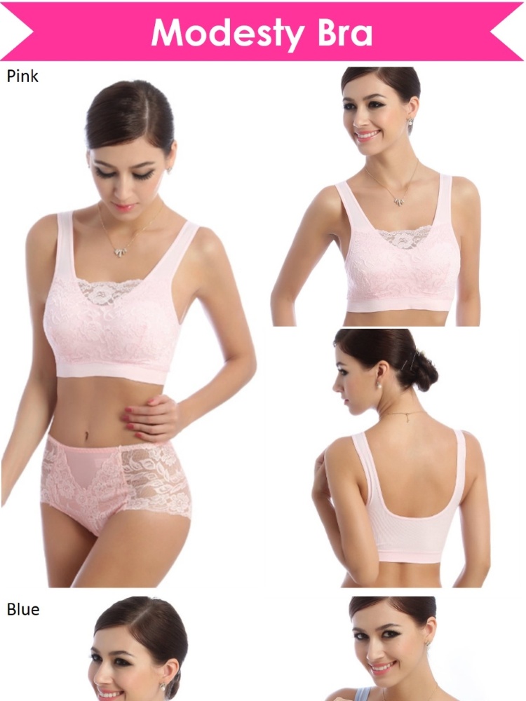 Modesty Comfort Bra with removable bra pads protect modesty with lace –